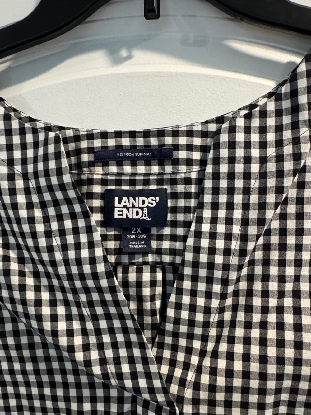Lands' End Black and White Gingham Long Sleeve Shirt No Iron Supima Women - Picture 2 of 5